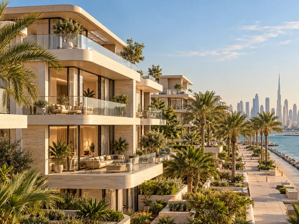 Contemporary waterfront apartments and landscaped terraces in Dubai