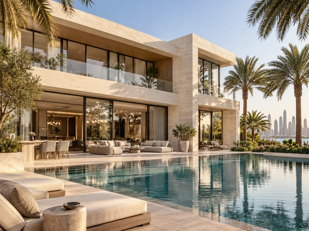 Contemporary Dubai villa with a private pool and landscaped palms